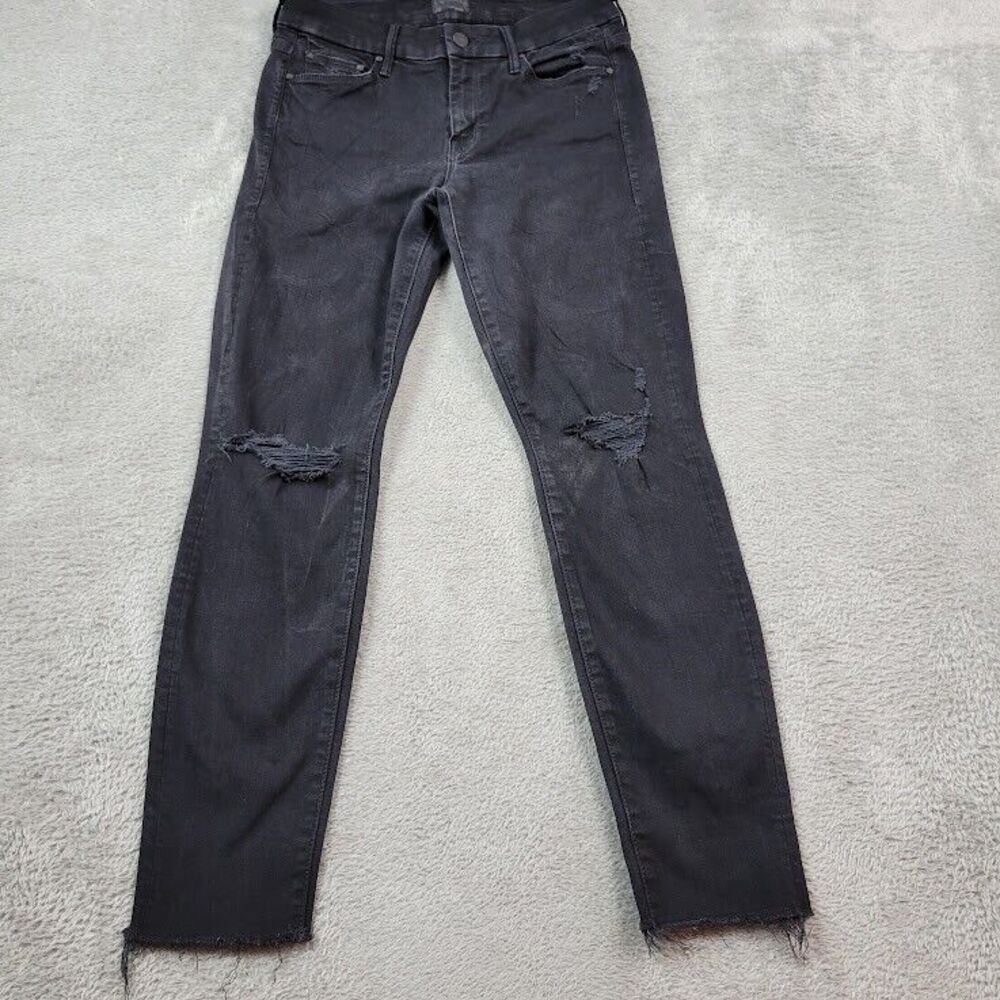 Mother The Looker Jeans Womens 27 Black Guilty As Sin Distressed Ankle Fray